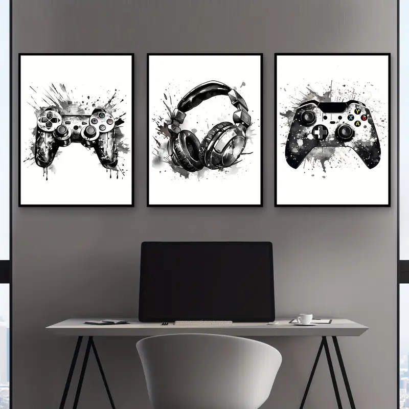 Gaming Accessories For Room - Conjunto de 3 Quadros em Tela