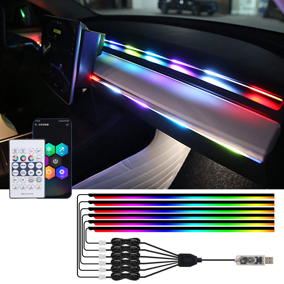 6/10 em 1 carro led luzes ambi - Rgb Hub Sync avaliação e preço